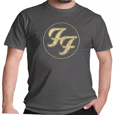 Buy Foo Fighters T Shirt FF Gold Logo Official In Circle Distressed NEW Grey S-XXL • 15.88£