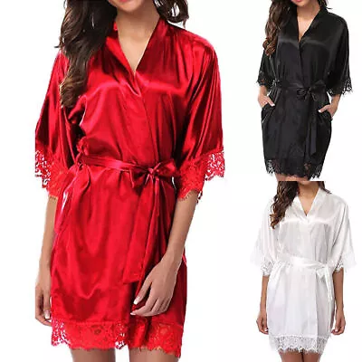 Buy UK Satin Robe Wedding Bride Bridesmaid Kimono Dressing Gown Sleepwear Bathrobes • 6.95£