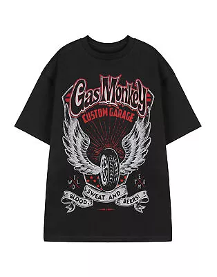 Buy Gas Monkey Garage Black Winged Tyre Short Sleeved T-Shirt (Mens) • 16.95£