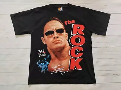 Buy Bootleg WWE The Rock Rap Wrestling Double Sided Graphic T-shirt Size Medium • 59.99£