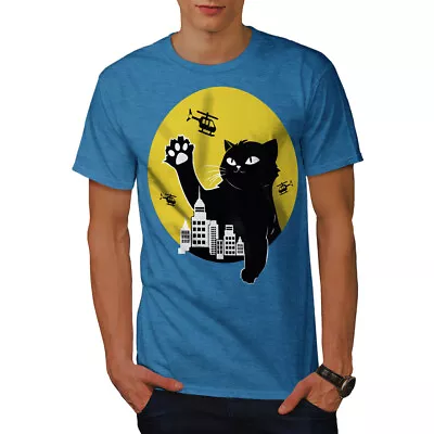 Buy Wellcoda Giant Cat In Cityscape Helicopters Urban Mens T-shirt • 18.99£