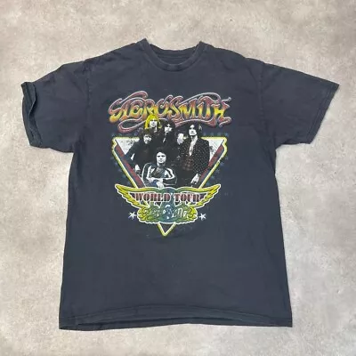 Buy Aerosmith T-Shirt Mens Music World Tour Graphic Short Sleeve Tee, Black Large • 20£