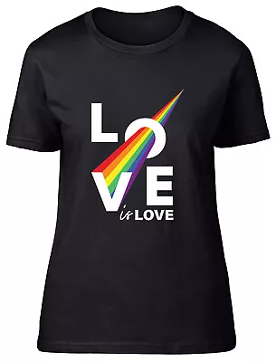 Buy Gay Pride Month Womens T-Shirt Love Is Love Rainbow Thunderbolt Ladies Gift Tee • 8.99£