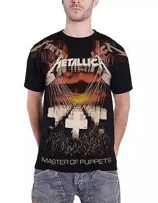 Buy Metallica T Shirt Master Of Puppets Faded Band Logo New Official Mens Black • 24.95£