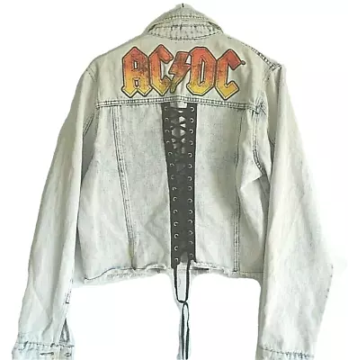 Buy AC/DC Denim Jeans Jacket Women's Size M Acid Wash Blue • 26.13£