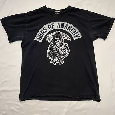 Buy Sons Of Anarchy T Shirt Gildan Black Print Skull Biker Short Sleeved Size L • 9.99£