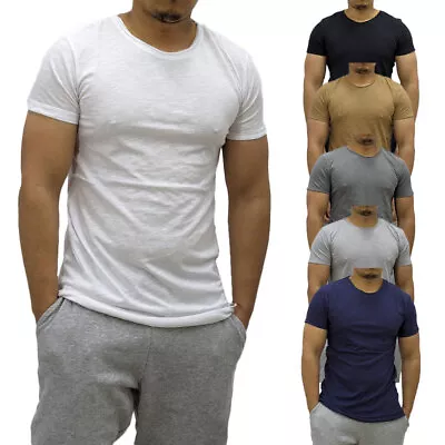 Buy Mens Muscle Fit T Shirts Short Sleeve Curve Hem Gym Tops Summer Longline T Shirt • 4.99£
