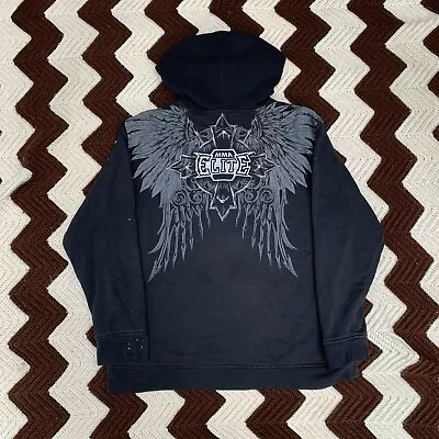 Buy Vintage Y2K MMA Elite Black Thermal Lined Grunge Affliction Wings Tribal Zip Up • 93.35£