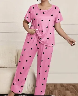 Buy QUALITY PYJAMA SET Size 4xl Size 22/24 Pink Print PANTS STRETCH LOUNGEWEAR • 6.99£
