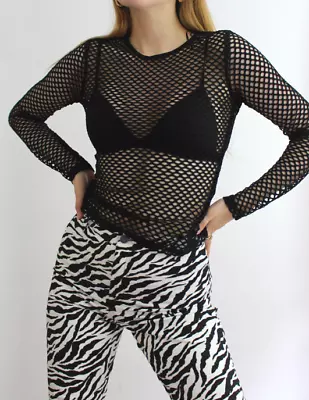 Buy Women Fish Net Top Mesh Sheer T Shirt Long Sleeve Blouse Sexy Gothic Dress • 10.95£