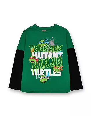 Buy Teenage Mutant Ninja Turtles Green Stacked Text Long Sleeved T-Shirt (Boys) • 12.95£