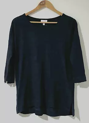 Buy Witchery Size S Navy Linen Top 3/4 Sleeve Casual Workwear Layering • 11.62£