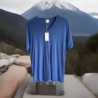 Buy Hartford Mens Light Weight Soft V Neck Blue T Shirt MEDIUM Cotton Top New • 16£