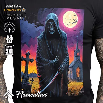 Buy Grim Reaper Night Mens T-Shirt Horror Death Skeleton Scythe Moon Grave E372 • 11.99£