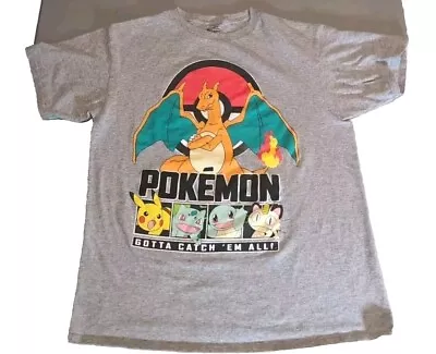 Buy Youth XL Gray POKEMON GOTTA CATCH'EM ALL T Shirt Pikachu Charizard Squirtle • 8.53£