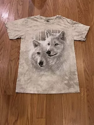 Buy Y2K Wolf Print T Shirt The Mountain Y2K Wildlife Beige Tie Dye￼ Small • 12.07£