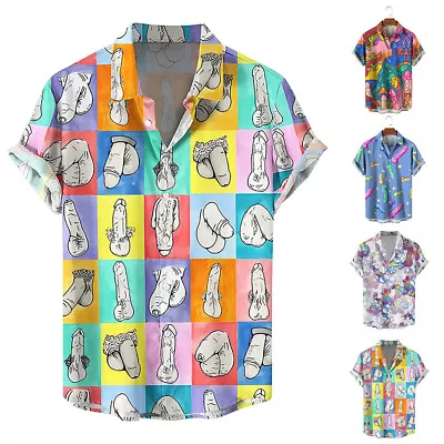 Buy Mens Funny Dicks Printed Short Sleeve Shirts Summer Hawaiian Button Down Tops • 11.59£