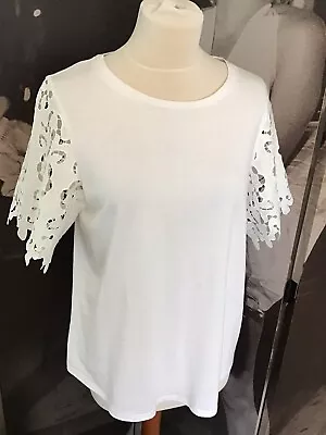 Buy White Cotton Tee Top Broderie Anglaise Short Sleeves 12 Witchery • 10£