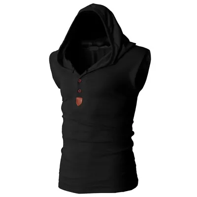 Buy Men Hooded Tank Tops Muscle T-Shirt Sleeveless Casual Hoodie Pullover Vest UK • 10.19£