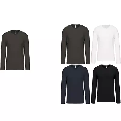 Buy Kariban Men's Long Sleeve V-Necked T-Shirt (K358) - Casual Plain Cotton Tee • 15.99£