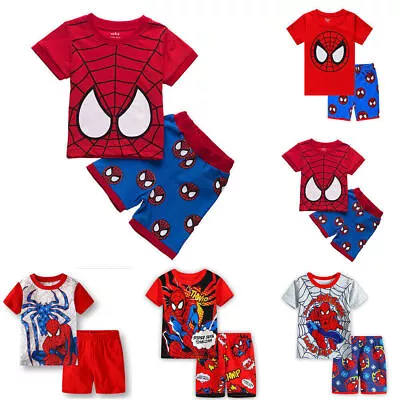 Buy Kids Children Boys Spiderman Short Sleeve T-Shirt Top Pants Summer Costume Set • 10.21£