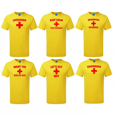 Buy Mens Yellow Lifeguard T-Shirt Beach Stag Do Party Fancy Dress Funny Costume • 9.99£