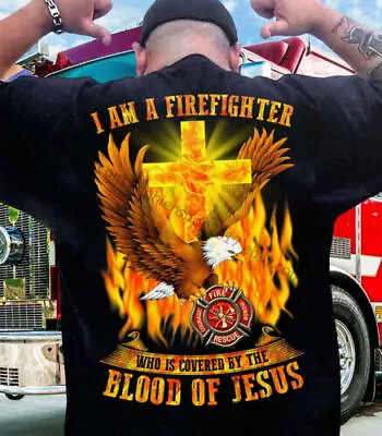 Buy I Am A Firefighter Who Is Covered By The Blood Of Jesus - Flame God Cross • 17.69£
