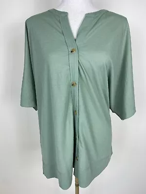 Buy WITCHERY Top Size 16 Green Short Sleeve V-Neck Button Front Viscose Relaxed • 20.16£