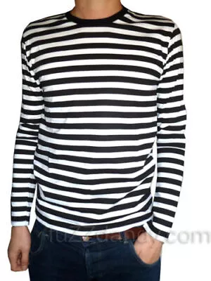 Buy Mens Stripey Longsleeve Top T-shirt Tee Black White Retro Indie Mod Striped 60s • 19.99£