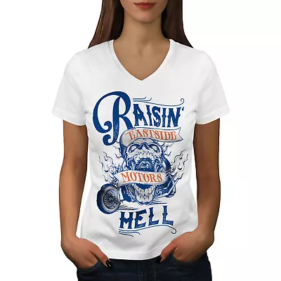 Buy Wellcoda Raising Hell Bike Fashion Womens V-Neck T-shirt • 17.99£