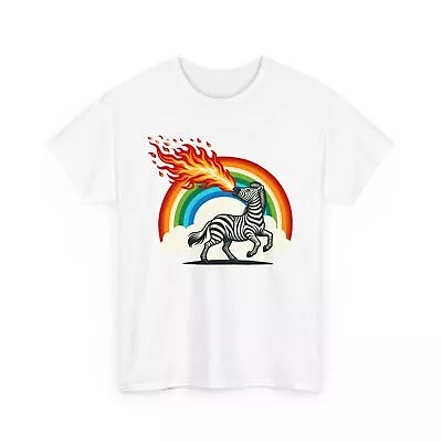 Buy Unisex Adult T Shirt Fire Breathing Zebra Rainbow Cute Funny Animal Fun Zoo Tee • 25.21£