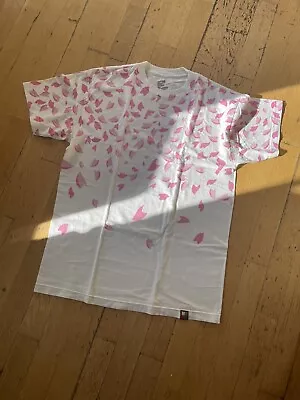 Buy White/Pink Leaves Print  Mens T Shirt Made In USA Medium Foreign Family • 9.99£