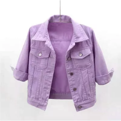 Buy Womens Denim Jacket Womens Coat Color Plain Top Button Up Ladies Short Jean Top • 19.89£