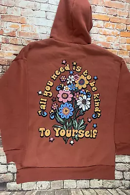 Buy Birch And Stone Hoodie Adult Large Brown Womens Self Love Floral Sweatshirt • 18.66£