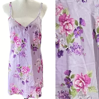 Buy Morgan Taylor Intimate Floral Satin Nightgown Chemise M Silky Soft Lavender NWOT • 23.34£