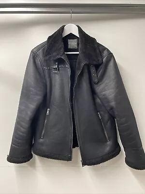 Buy Primark Aviator Bomber Jacket Mens Black Fur Lind Medium Soft Feel Smart Casual • 14.75£