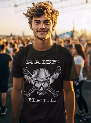 Buy Raise Hell Unisex T-Shirt Fun Cowboy Western T-Shirt Hell Raising T-Shirt • 24.74£