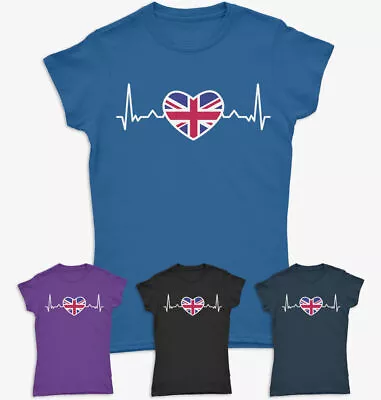 Buy Union Jack Heartbeat United Kingdom England Flag Pulse Ladies T-Shirts Tee Top#A • 9.99£
