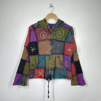 Buy Hippie Patchwork Hoodie Womens Small Multi Colour Peace Boho Festival Pixie Alt • 19.99£