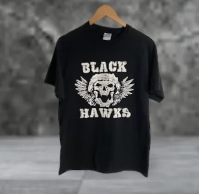 Buy Black Hawks Men’s T Shirt Helicopter Military Skull Wings Graphic Tee Medium • 18.64£