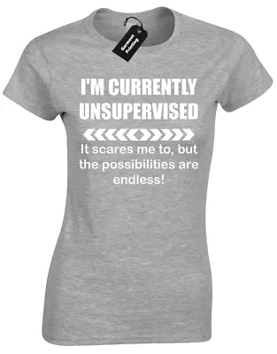 Buy I'm Currently Unsupervised Ladies T-shirt Funny Printed Joke Slogan Design Gift • 8.99£