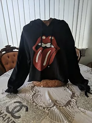 Buy Size 18 Black Hooded Long Sleeve Cropped Rolling Stones Sweatshirt Top By... • 6£