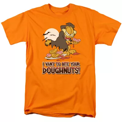 Buy Garfield I Vant Doughnuts T Shirt Mens Licensed Halloween Comics Tee Orange • 16.33£
