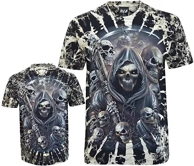 Buy Tie Dye T-Shirt Grim Reaper With The Skulls Of Its Victims Glow In Dark By Wild • 14.95£