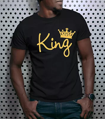 Buy T Shirts Men's Ladies Gold King Queen Crown Print On Black Cotton T Shirt.  • 12.99£