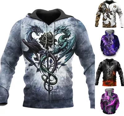Buy Fantasy Dragon Hoodie Sweatshirt Mens Graphic Print Top Streetwear Xs-6xl • 36.18£