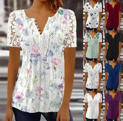 Buy UK Womens Summer Tops Blouse Ladies V Neck Short Sleeve Tee T-Shirts Plus Size • 4.48£