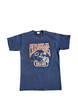 Buy Chicago Bears 1985 Super Bowl Champs Navy Single Stitch T-Shirt Small Logo 7 • 24.99£