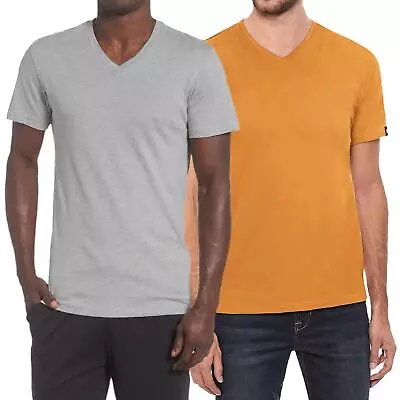 Buy Men’s V-neck T-Shirt Regular Plain Short Sleeve Top 100% Cotton S-3XL Pack Of 2 • 6.99£