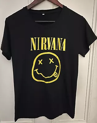 Buy NIRVANA Short Sleeve T-Shirt Black Yellow Unisex Small • 5£